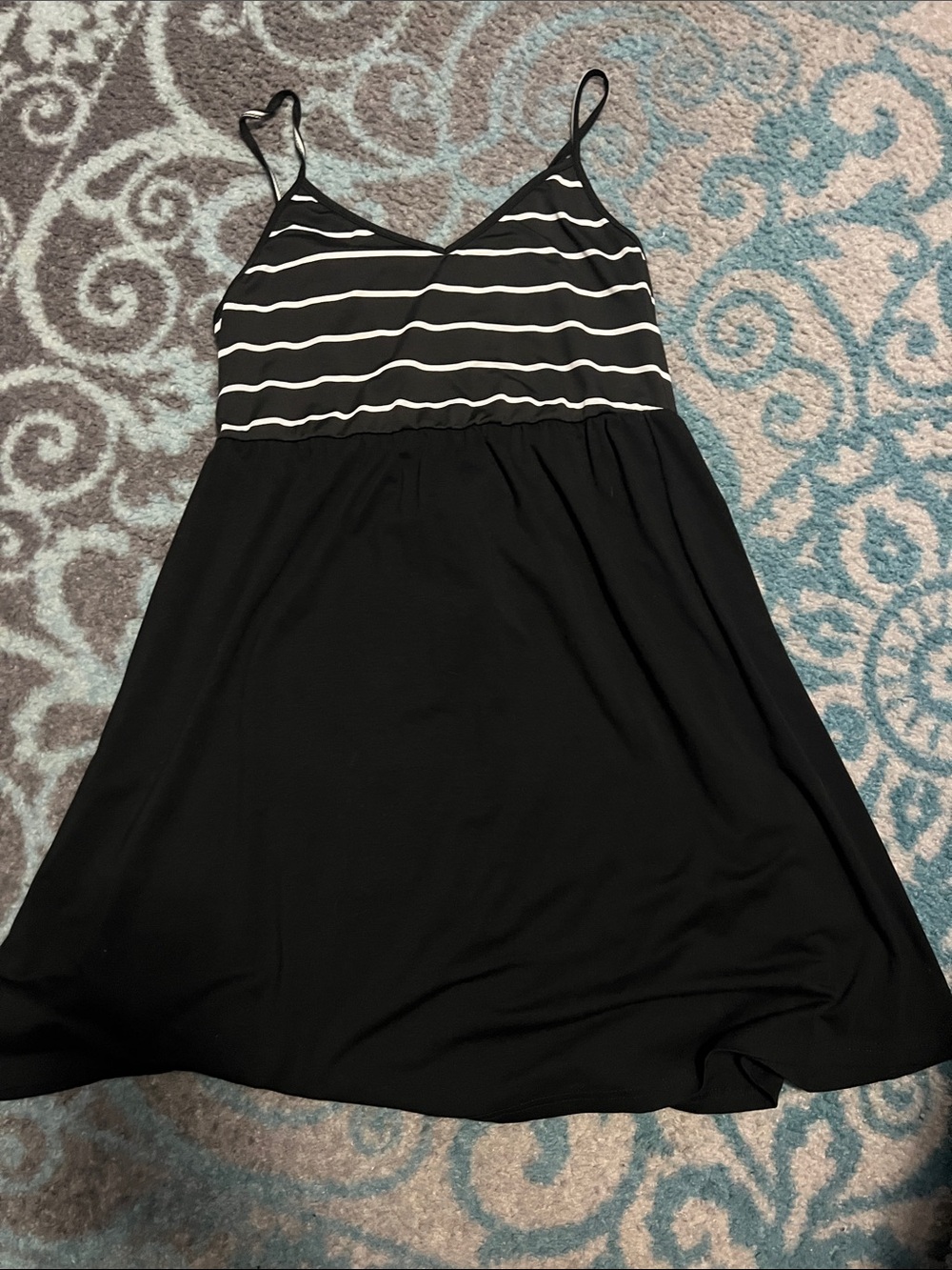 Black Striped V-Neck Dress